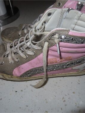 Golden Goose GDB-Slide Pink, White & Silver High-Top Sneakers